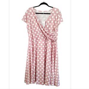 Chic Pink Polka Dot Cap Sleeve V neck Flirty Dress